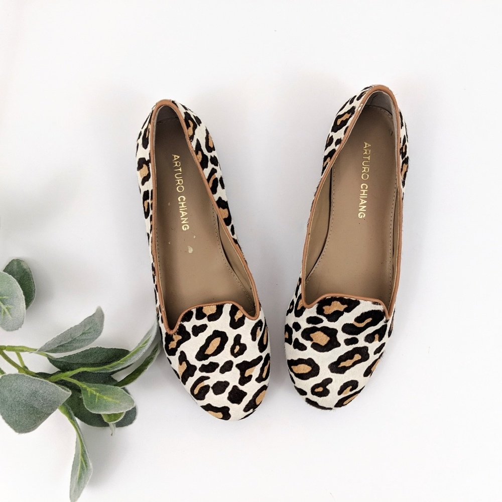 *arturo chiang* 7 calf hair leopard loafer flats